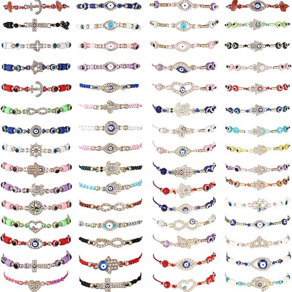 60 Pcs Evil Eye Bracelets Set Jewelry for Women Unisex Protection Accessory - Picture 1 of 5
